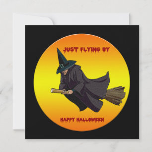 Witch Just Flying By Halloween Party Invitations