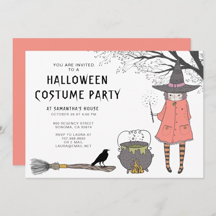 Witch Kid&#39;s Halloween Costume Party Invitation