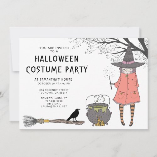 Witch Kids Halloween Costume Party Invitation