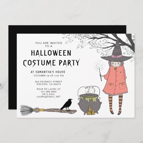 Witch Kids Halloween Costume Party Invitation