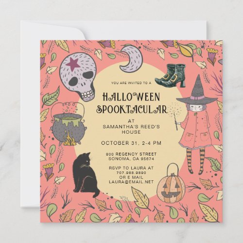 Witch Kids Halloween Party Invitation