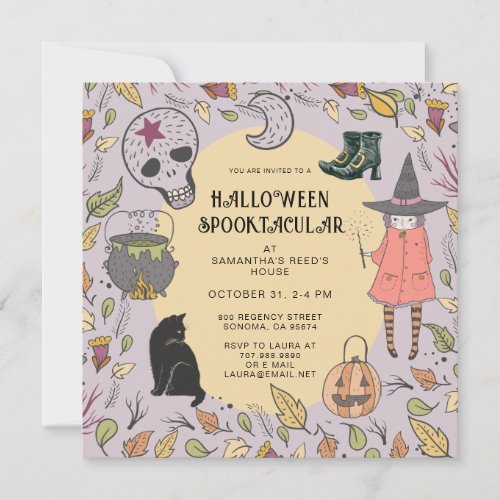 Witch Kids Halloween Party Invitation