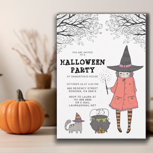 Witch Kids Halloween Party Invitation