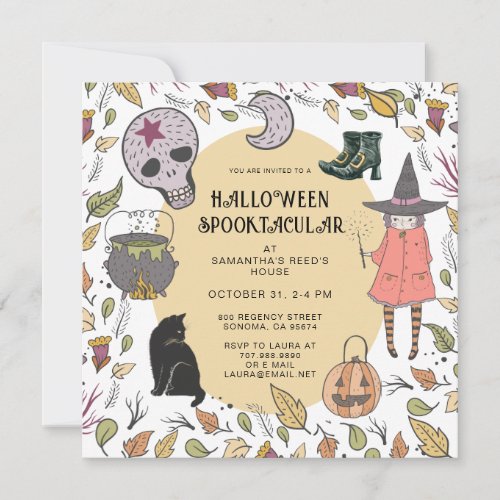 Witch Kids Halloween Party Invitation