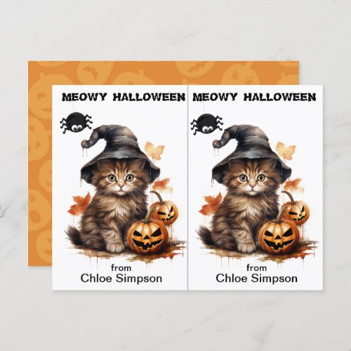 Witch Kitty Cat School Party Halloween Card