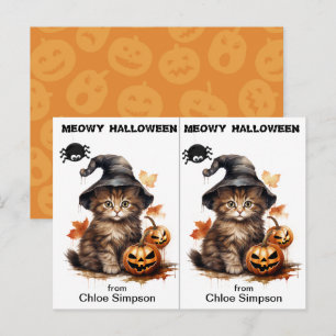 Witch Kitty Cat School Party Halloween Card