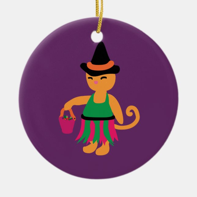 Witch Kitty Ceramic Ornament (Front)