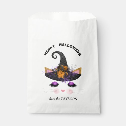 Witch Kitty Faces Halloween Favor Bag