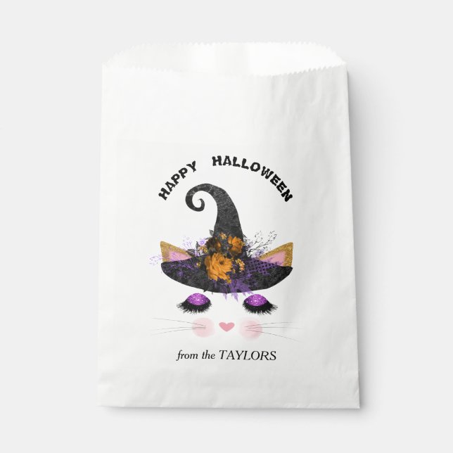 Witch Kitty Faces Halloween Favor Bag (Front)