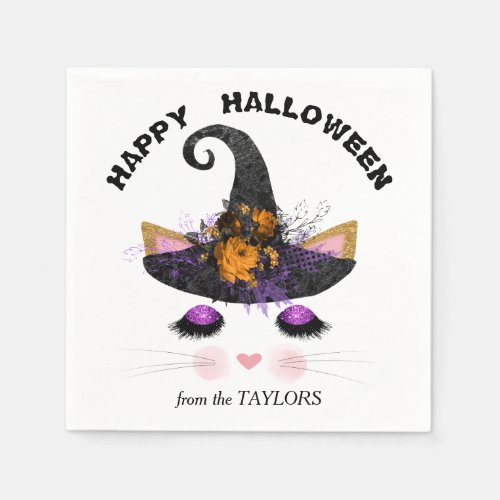 Witch Kitty Faces Halloween Napkins