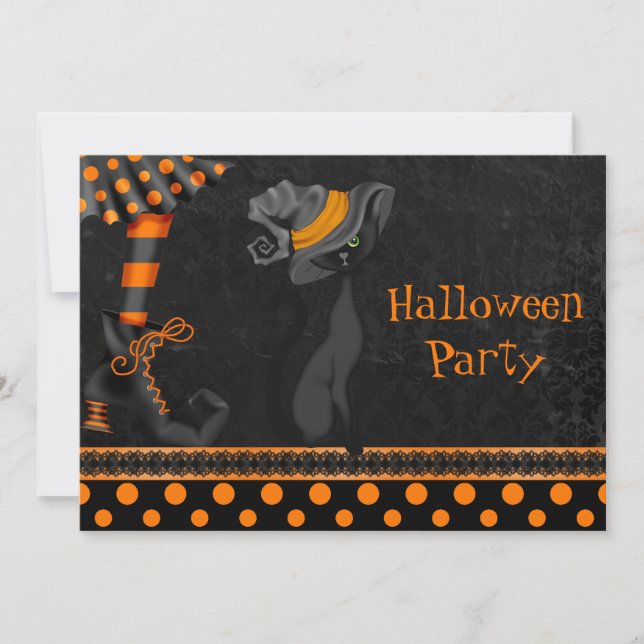 Witch Legs and Cute Cat Halloween Party Invitation (Front)