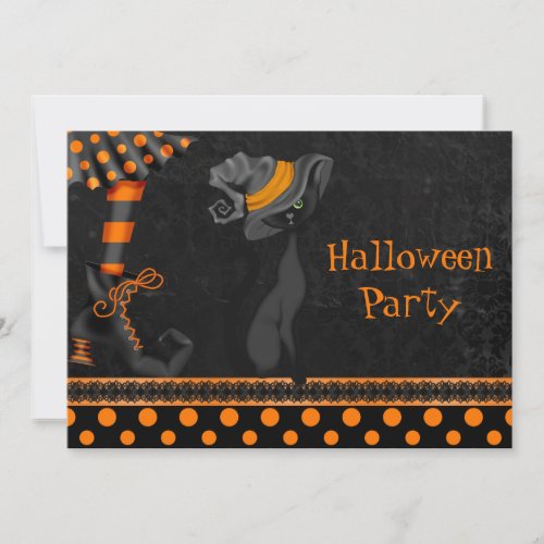 Witch Legs and Cute Cat Halloween Party Invitation