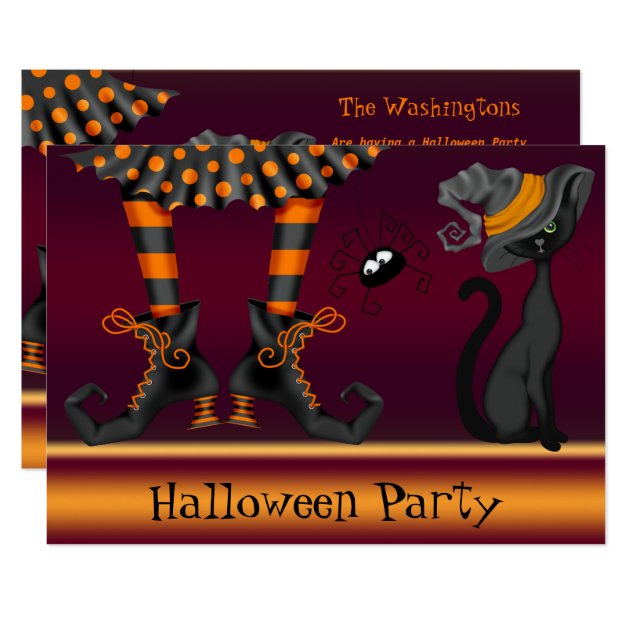Witch Legs, Cat And Spider Halloween Party Invitation