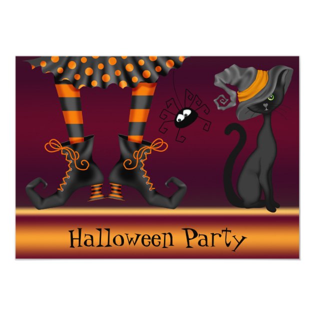 Witch Legs, Cat And Spider Halloween Party Invitation