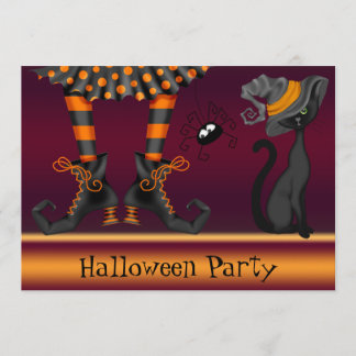 Witch Legs, Cat and Spider Halloween Party Invitation