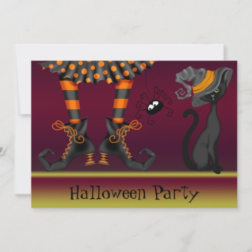 Witch Legs Cat and Spider Halloween Party Invitation