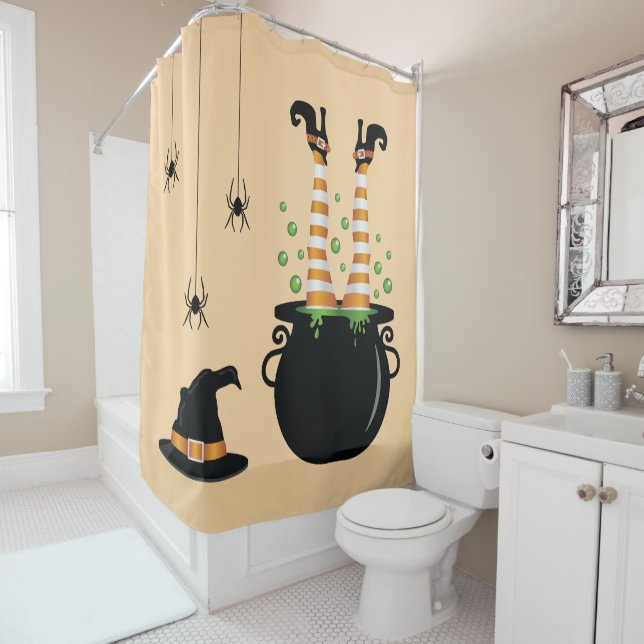 Witch Legs Coming Out Of A Cauldron Halloween Shower Curtain (In Situ)