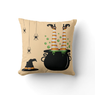 Witch Legs Coming Out Of A Cauldron Halloween Throw Pillow