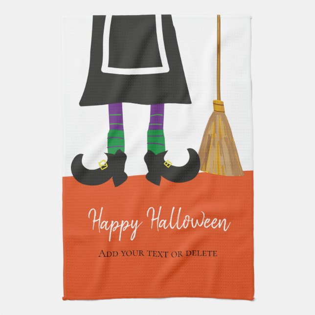 Witch Legs Happy Halloween Personalized Kitchen Towel (Vertical)