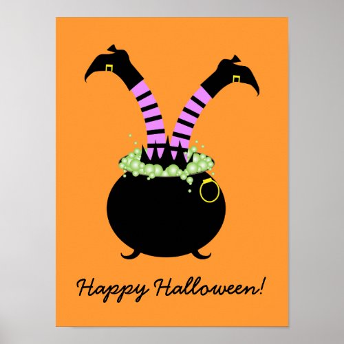 Witch Legs in Black Pot Happy Halloween Poster