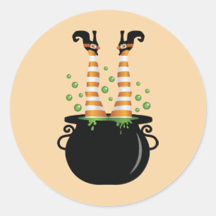 Witch Legs Sticking Out Of A Cauldron Halloween Classic Round Sticker