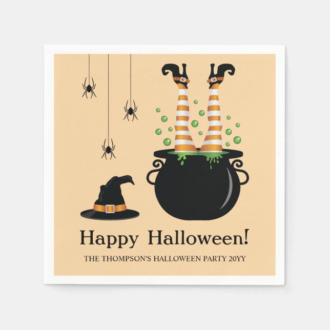 Witch Legs Sticking Out Of A Cauldron Halloween Napkins (Front)
