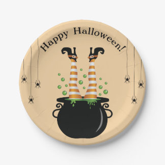 Witch Legs Sticking Out Of A Cauldron Halloween Paper Plates