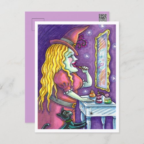 WITCH LIPSTICK PERFUME  NAIL POLISH FUNNY CUTE HOLIDAY POSTCARD