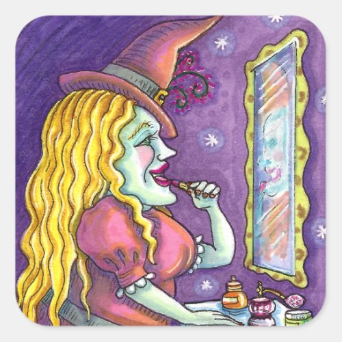 WITCH LIPSTICK PERFUME  NAIL POLISH FUNNY CUTE SQUARE STICKER