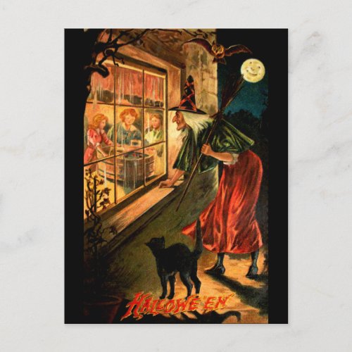 Witch Looking Through Window Postcard