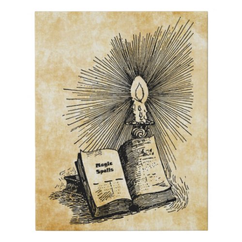 Witch Magic Spells Book Candle Witchcraft art Faux Canvas Print