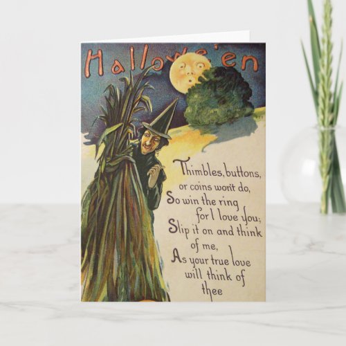 Witch Man In The MoonVintage Halloween Card Card