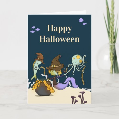 Witch mermaid making potions Halloween Card