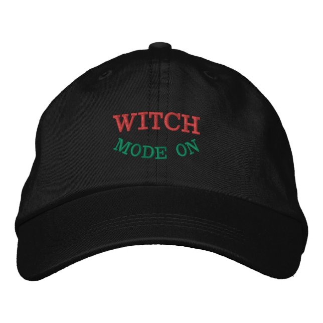WITCH MODE ON Custom Text Premium Quality-Hat Bold Embroidered Baseball Cap (Front)