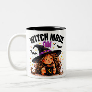 Witch Mode On Cute Coffee Lover Halloween Magic Two-Tone Coffee Mug