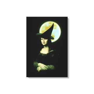 Witch Mona Lisa Halloween Full Moon Canvas Print