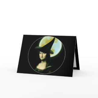 Witch Mona Lisa Halloween Full Moon Card