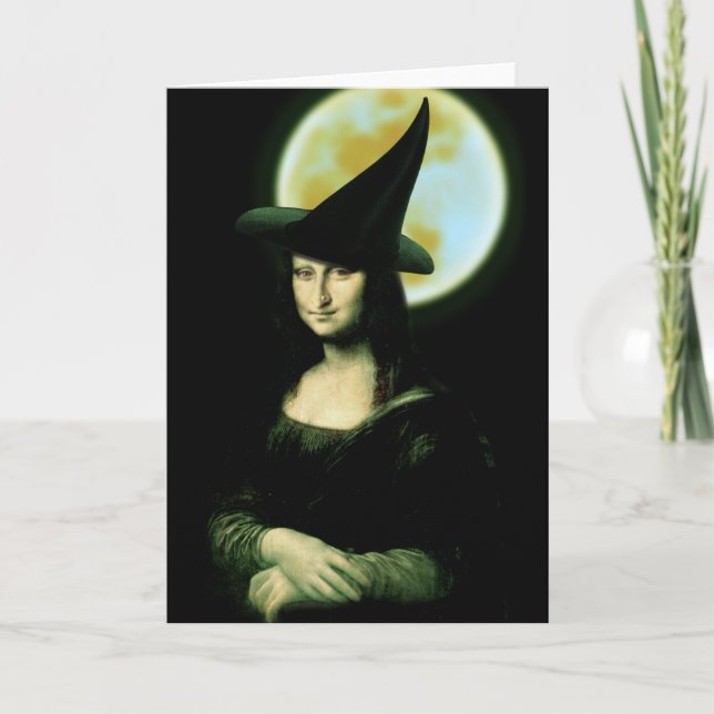 Witch Mona Lisa Halloween Full Moon Card (Front)