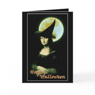 Witch Mona Lisa Halloween Full Moon Card