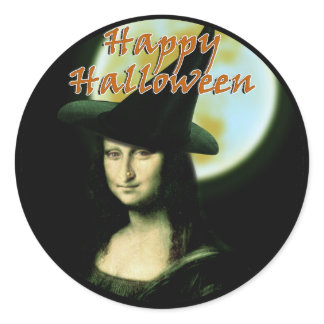 Witch Mona Lisa Halloween Full Moon Classic Round Sticker