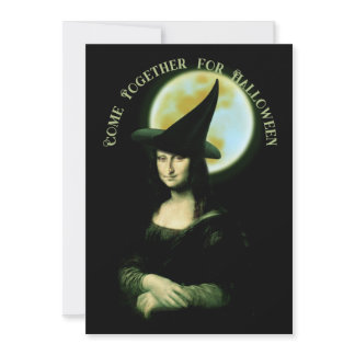 Witch Mona Lisa Halloween Full Moon Invitation
