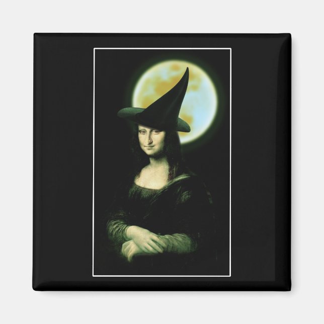 Witch Mona Lisa Halloween Full Moon Magnet (Front)
