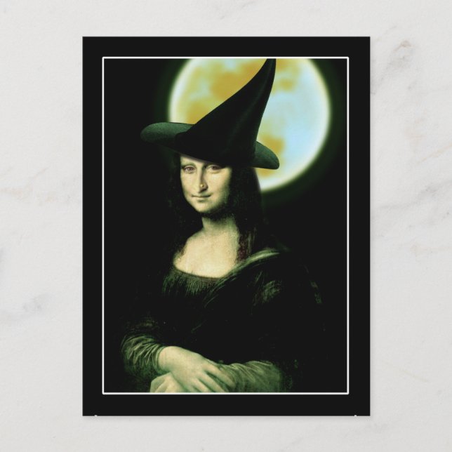 Witch Mona Lisa Halloween Full Moon Postcard (Front)