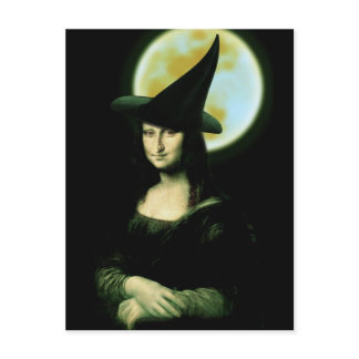 Witch Mona Lisa Halloween Full Moon Postcard