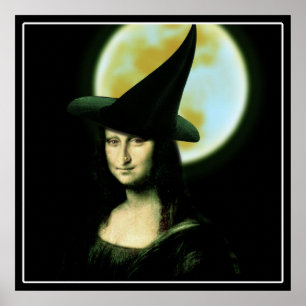 Witch Mona Lisa Halloween Full Moon Poster