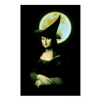Witch Mona Lisa Halloween Full Moon Poster