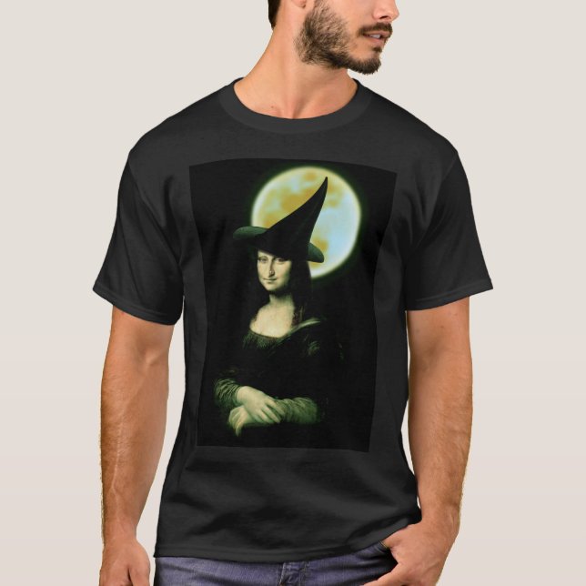 Witch Mona Lisa Halloween Full Moon T-Shirt (Front)