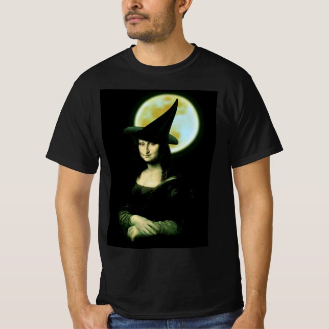 Witch Mona Lisa Halloween Full Moon T-Shirt (Front)