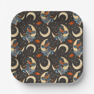 Witch, Moon and Planets Paper Plates