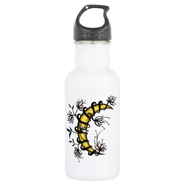 Witch Moon Floral Wiccan Pagan Stainless Steel Water Bottle (Front)
